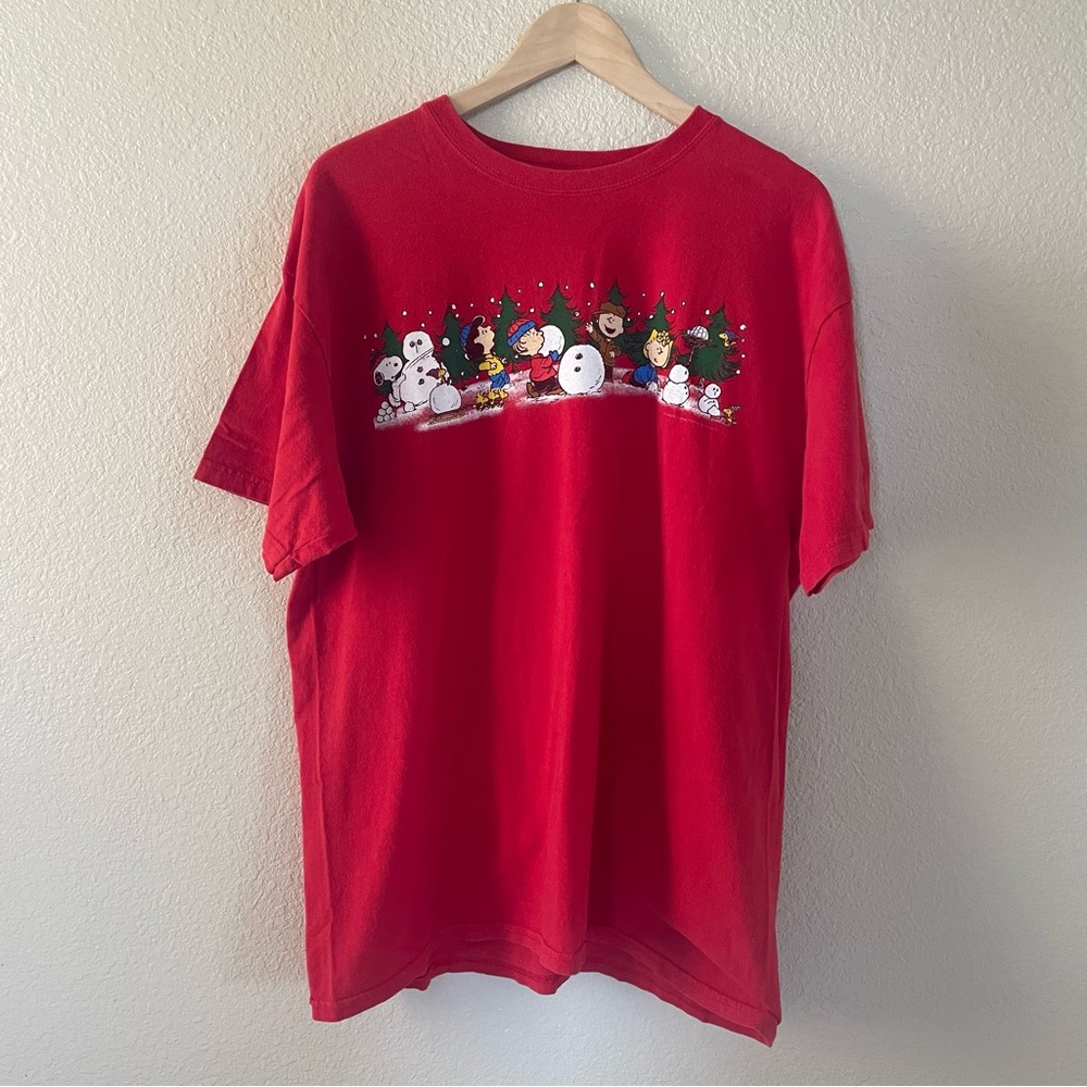 Vintage Peanuts Snoopy Christmas Shirt Red Short Sleeve